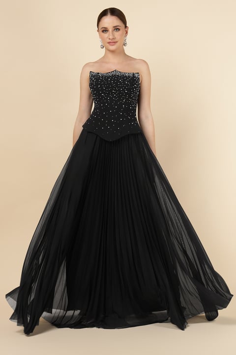 Beaded Mesh Bustier Dress