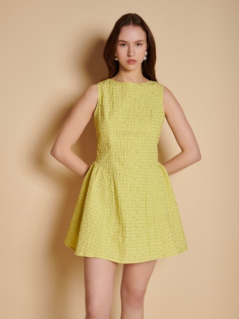 Green Textured Fit and Flare Mini Dress