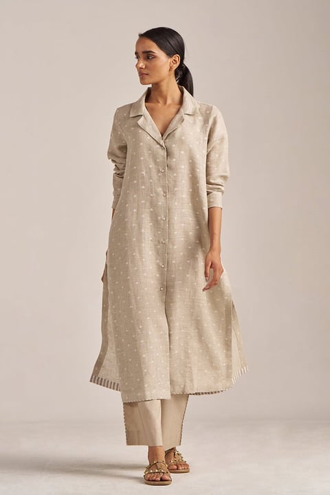 Undyed Natural Linen Hand-Printed Co-ord Set