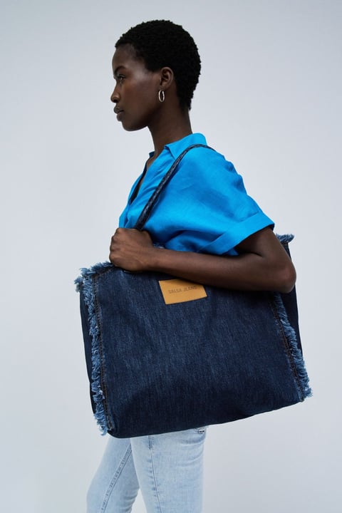 Denim Tote Bag with Logo