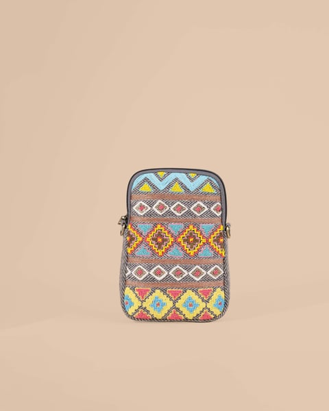 Emboroidred Phone Sling Bag - Black with Zari