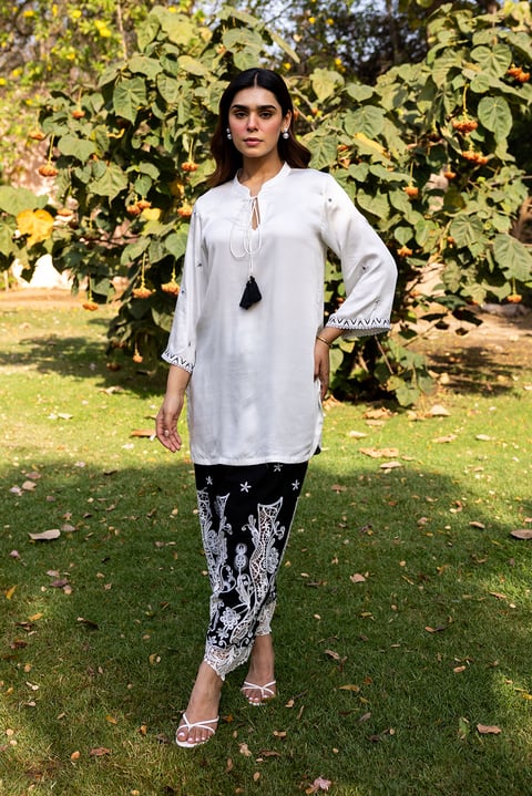 Ivory Kurta and Black Cutwork Salwar Set