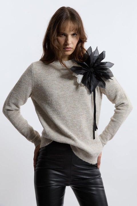 Wool Blend Cosy Knit Floral Applique Jumper