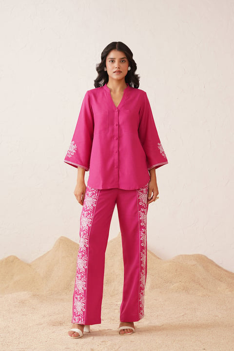 Hot Pink Cross Stitch Embroidered Co-ord Set