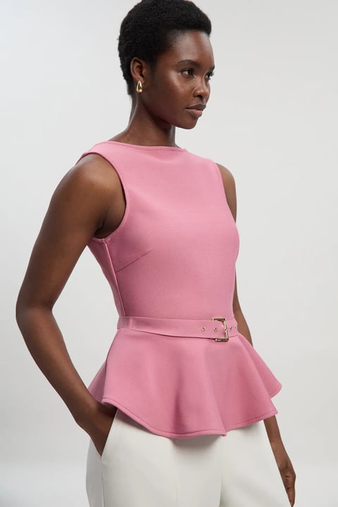 Dusty Rose Sleeveless Belted Peplum Top