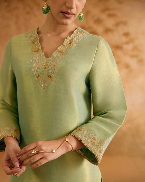 Aqua Rose Tissue Kurta with Narrow Pants