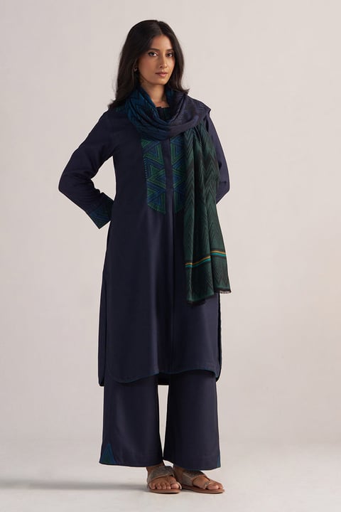 Carbon Blue Pashmina Kurta Set