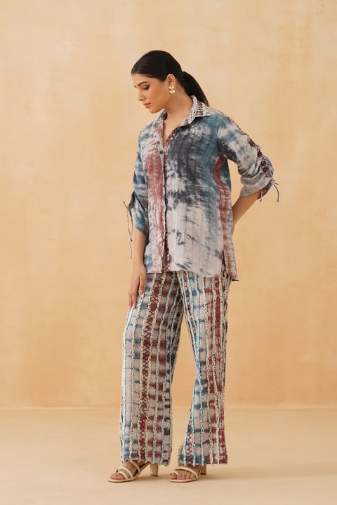 Blue Wave Cotton Embroidered Matching Set