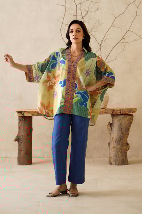 Multi Print Cotton Flex Co-ord Set with Wide-Leg Pants