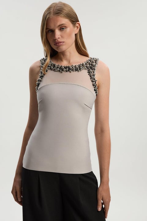 Embellished Figure Form Bandage Knit Top