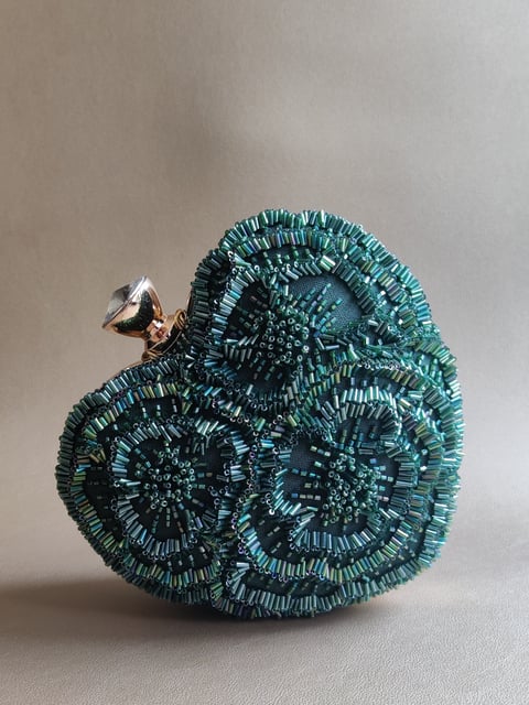 The Floral Heart Bag in Bottle Green