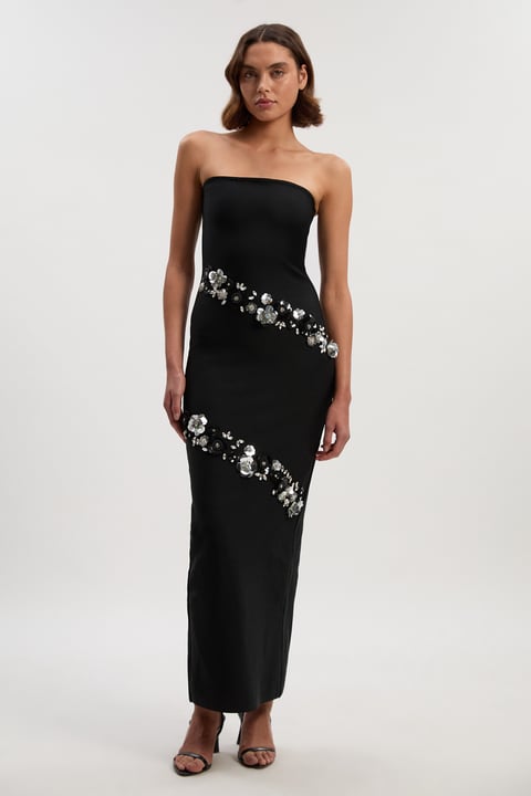 Black Bandeau Embellished Bodycon Maxi Dress