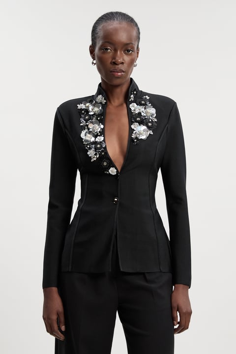 Embellished Figure Form Fitted Blazer Jacket