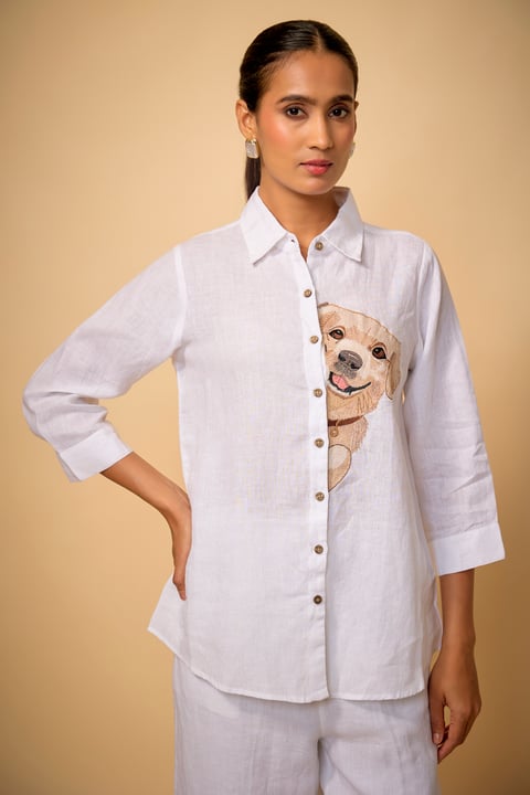 Pure Linen White Balou Emb Shirt