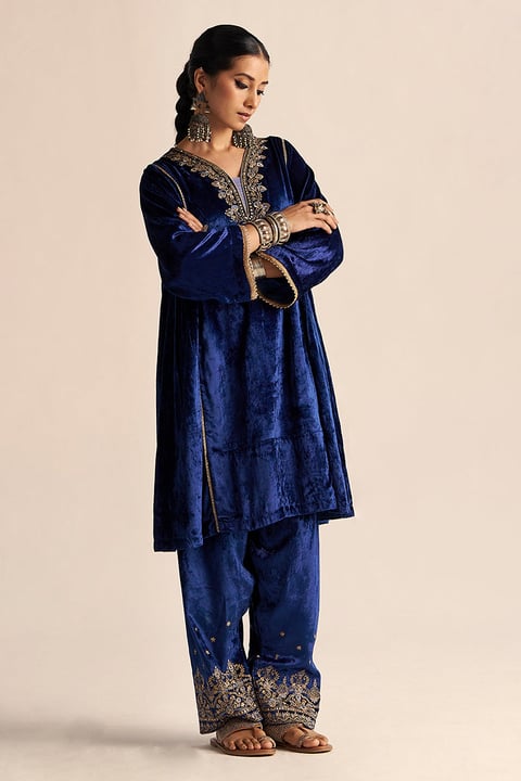 Monaco-Blue Velvet Festive Co-ord Set