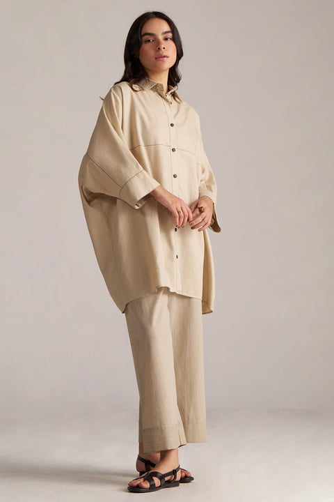 Brown Rice Oversized Shirt and Wide-Leg Pants Co-ord Set