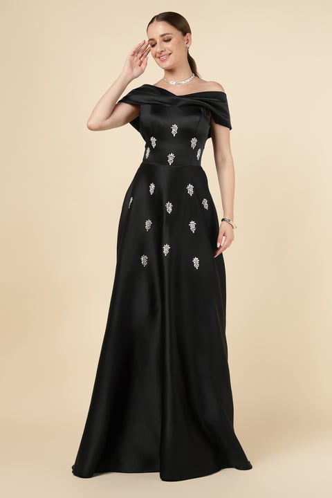 Off-Shoulder Embellished Evening Gown
