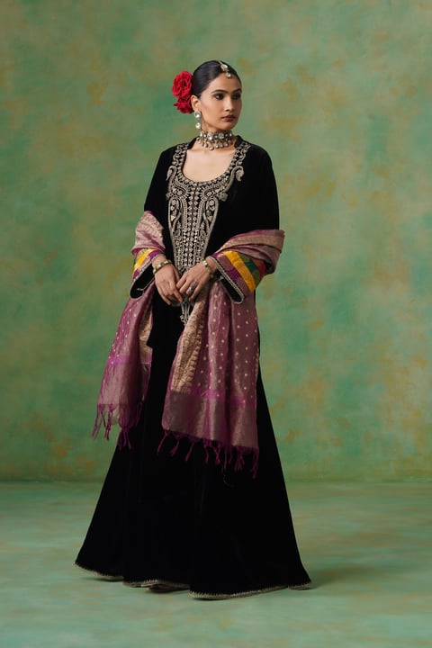 Miraya Embroidered Velvet Sharara Set