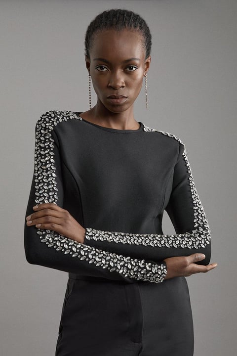 Figure Form Bandage Knit Embellished Top