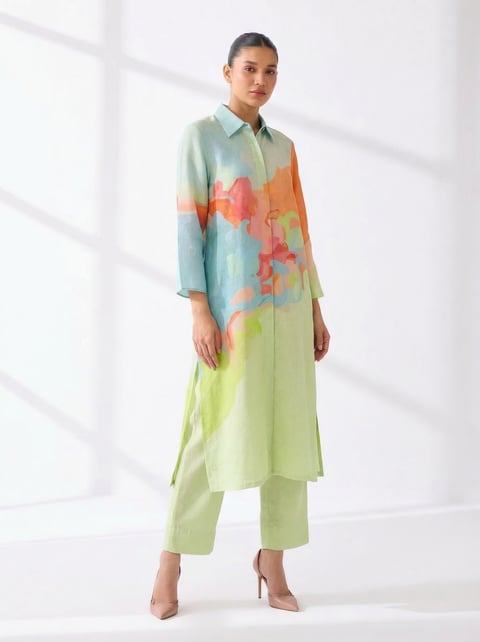 Orange/Green Kurta Set