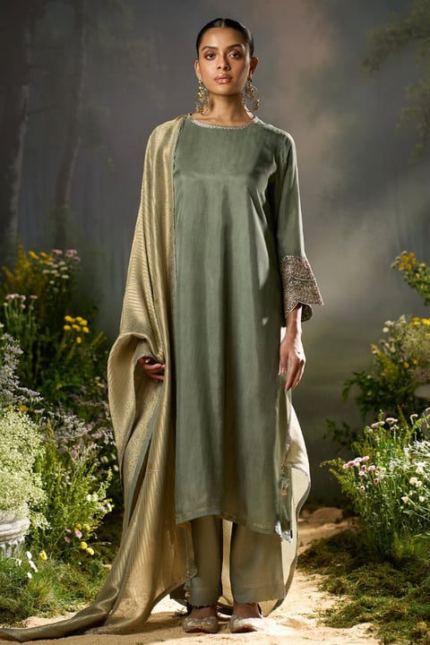 Green Kurta Set With Dupatta