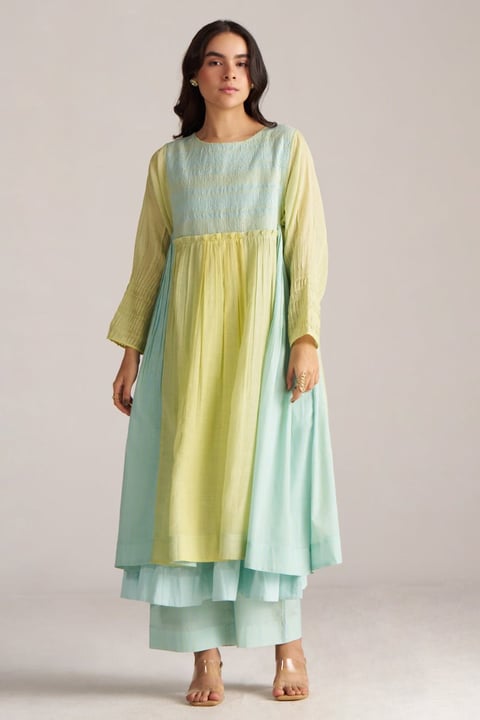 Mist Blue and Celery Green-Yellow Co-ord