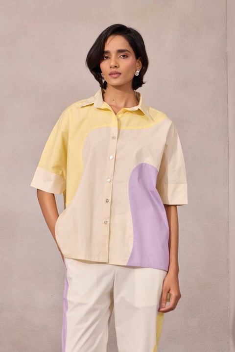 Vanilla Cloud Colorblock Oversized Anti-Fit Poplin Shirt