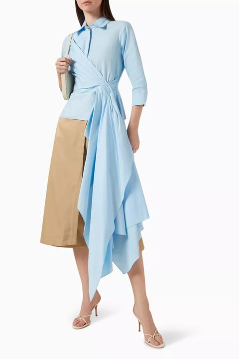 Sky Blue Cotton Poplin Draped Shirt