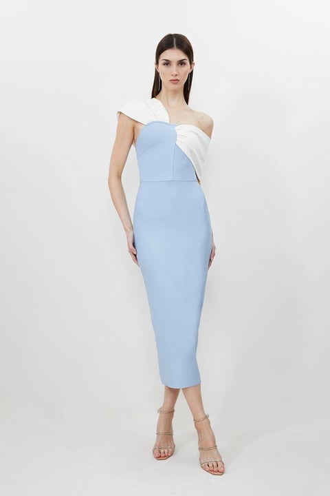 Figure Form Bandage Asymmetric Strap Knit Midi Dress