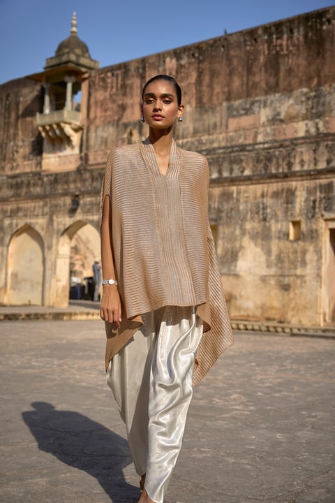 Metallic Lace Cape Top