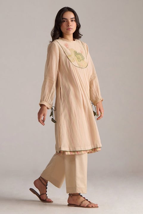 Macadamia Kota Silk Kurta and Pant Co-ord Set