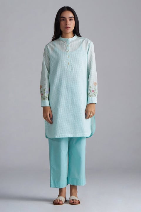 Eggshell Blue Mini-Check Woven Co-ord Set