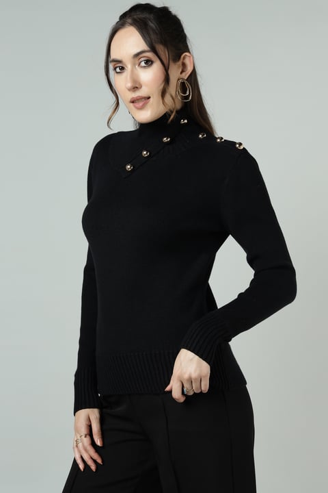Viscose Blend Military Trim Envelope Neck Knit Jumper