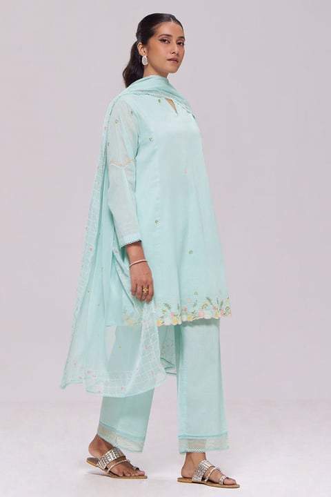 Ice-Blue Mul-Chanderi Kurta Set