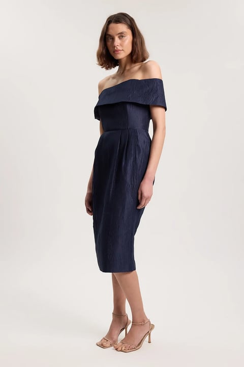 Textured Tailored Twill Bandeau Midi Dress