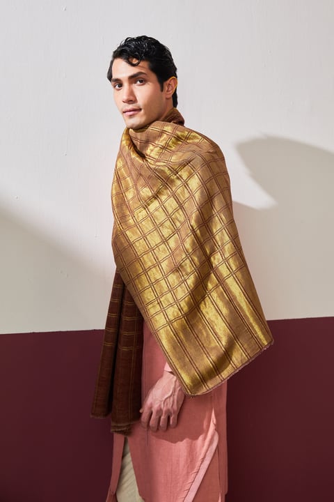 Zari Check Reversibles Pashmina Stole