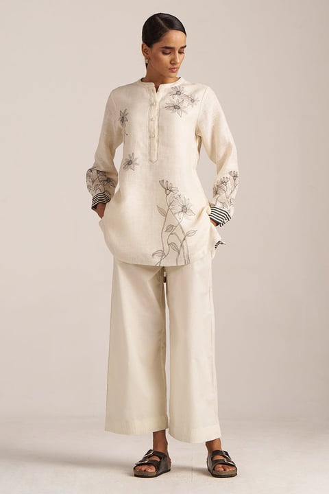 Ivory And Black Linen Co-Ord Set