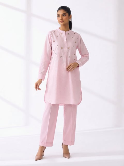 Rose Pink Mini-Check Woven Co-ord Set
