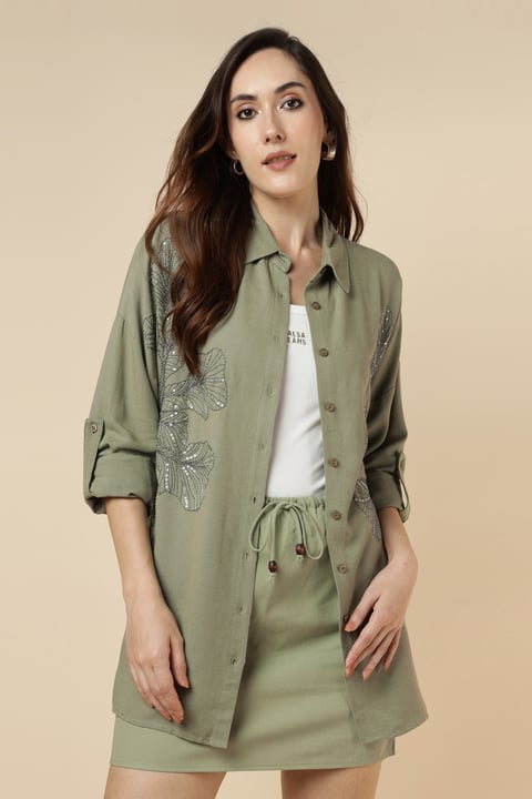 Lurex Cross Stich Embroidery Shirt