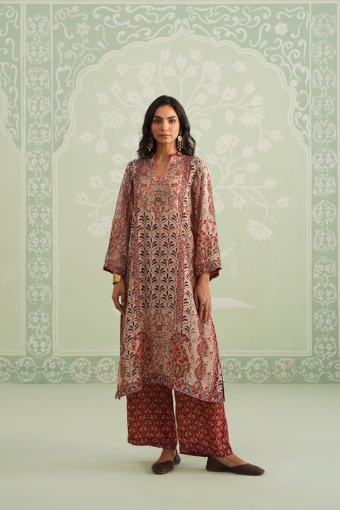 Multi Printed Bemberg Crepe Kurta Set with Pants