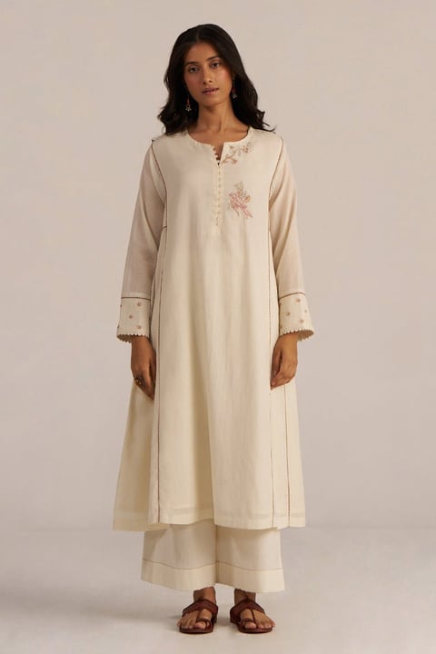 Off-White Hand Embroidered Co-ord Set