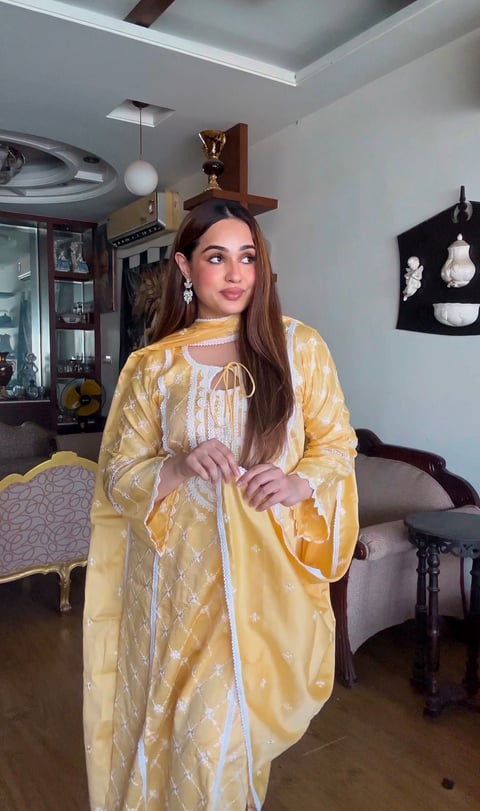 Yellow Cotton Embroidered Kurta Set With Dupatta
