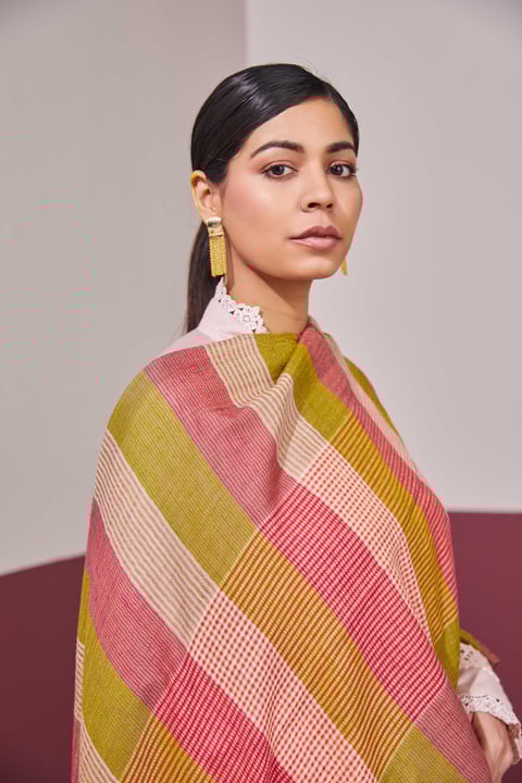 Zari Check Reversibles Pashmina Stole