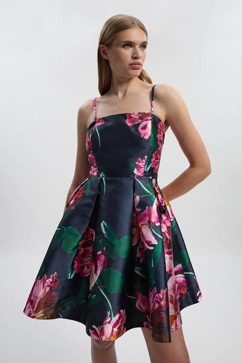 Romantic Floral Print Prom Woven Mini Dress