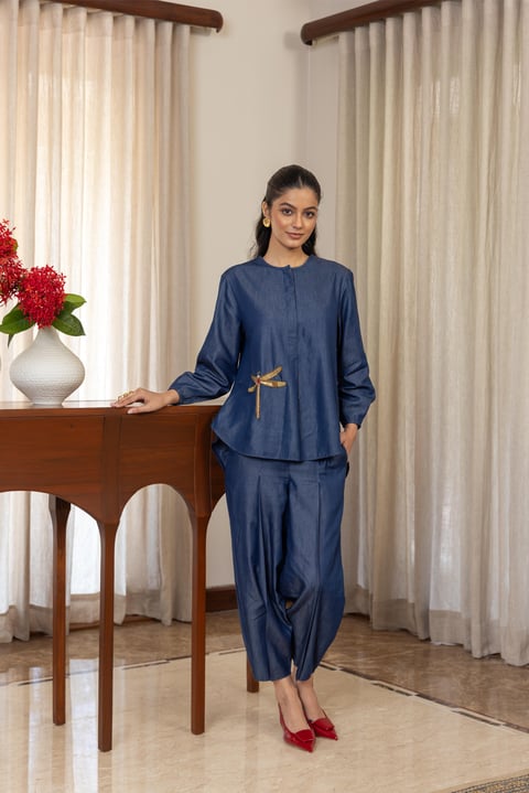 Dark Blue Dragonfly Motif Co-ord Set