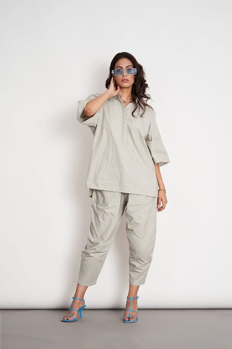 Seafoam Cotton Poplin Shirt and Tapered Pants Co-ord Set