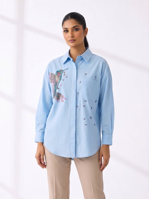 Floral Embroidered Button Down Shirt