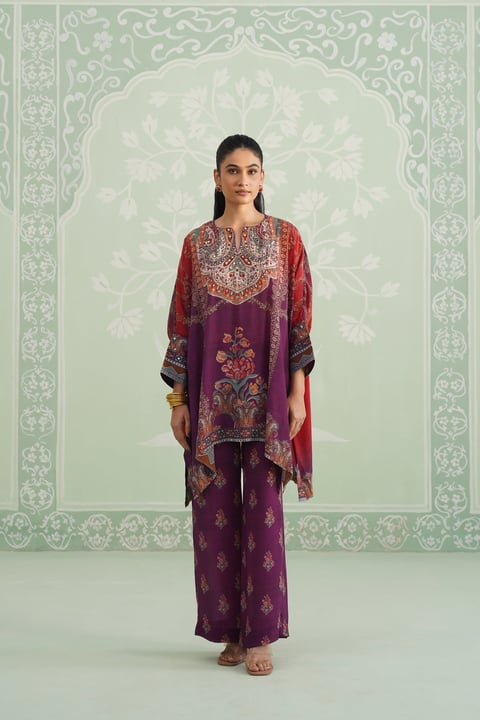 Multi Printed Bemberg Crepe Co-ord Set with Wide-Leg Pants