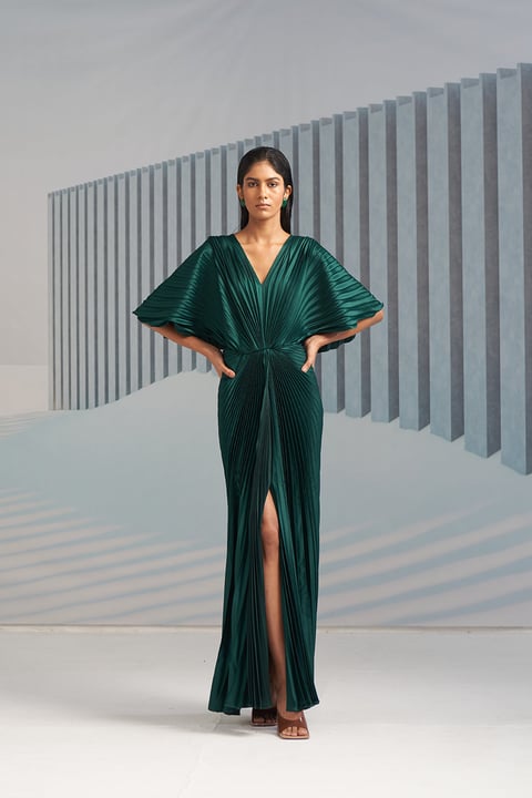 Pleated Winged Gown