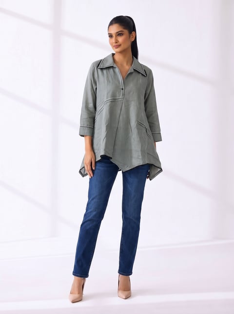 Beige Cotton Silk Shirt